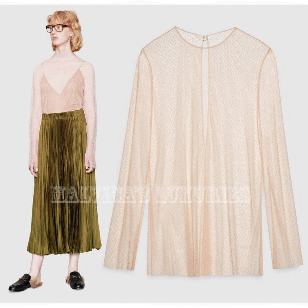 GUCCI TOP LONG SLEEVE PINK NET TULLE WITH CAMISOLE sz IT 40 US 4